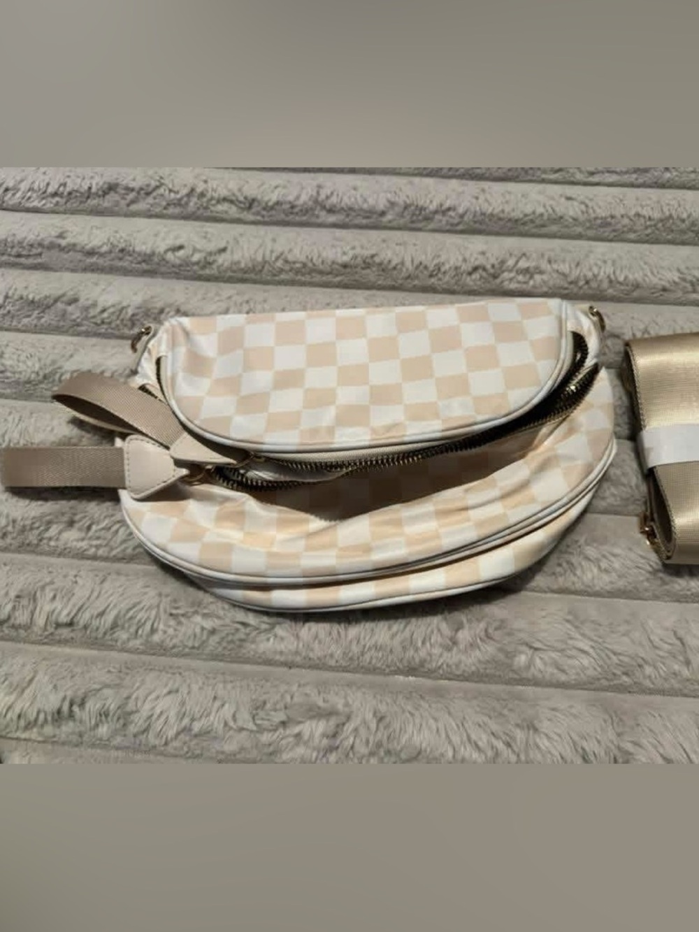 Cream Checkered Women’s Shoulder Bag